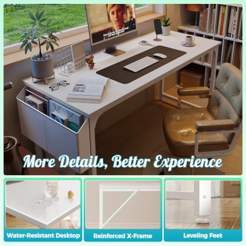 PRAISUN 55'' Computer Desk with Fabric Storage Bag & 2 Hooks