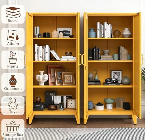 X-Shaped Door Kitchen Pantry Cabinets with Lockable and Adjustable partitions Metal Storage Cabinet 61" H Metal Pantry Cabinetfor Cupboard/Dining Room/Bathroom/Living Room/Office/Laundry Room