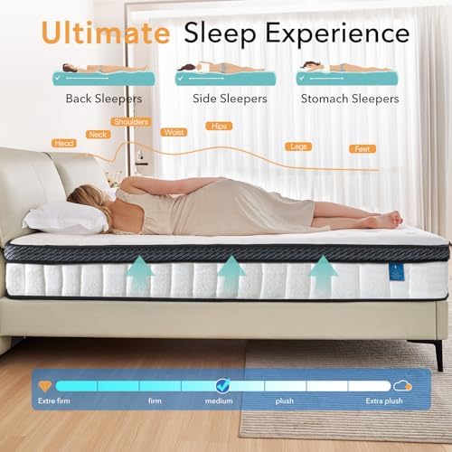 12 Inch Queen Mattress, Hybrid Memory Foam & Pocket Coil, White