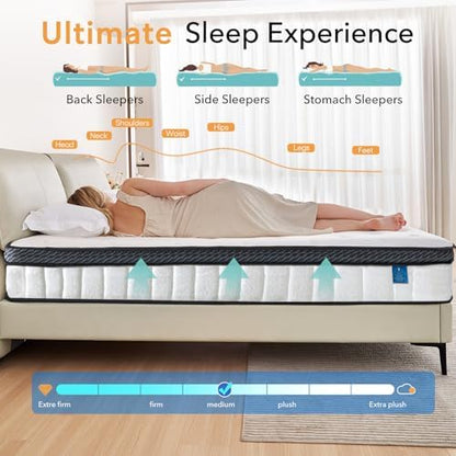 12 Inch Queen Mattress, Hybrid Memory Foam & Pocket Coil, White