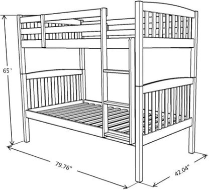 Kodiak Furniture Claire Wood Twin Over Twin Bunk Bed with Tray in Rustic Walnut Brown Finish - Mattresses Not Included