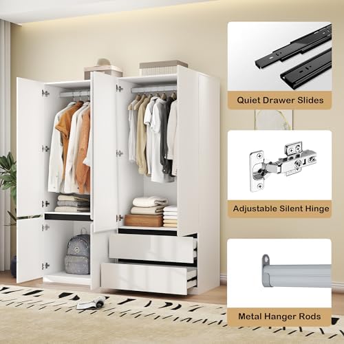 White Armoire Wardrobe Closet with 2 Drawers: 75" H x 63" W