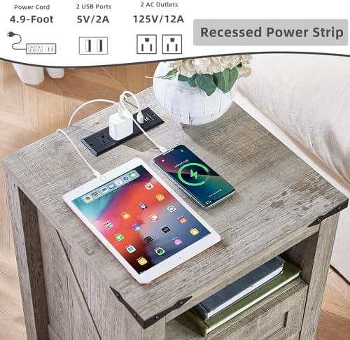 Joaxswe Nightstands Set of 2 with Charging Station and 2 Drawers, Farmhouse
