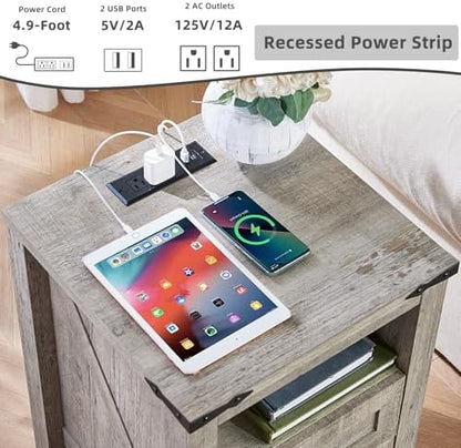 Joaxswe Nightstands Set of 2 with Charging Station and 2 Drawers, Farmhouse