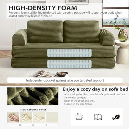 HANXIN 79.5'' Futon Sleeper Sofa Bed, Boneless Couch for Living Room, Green