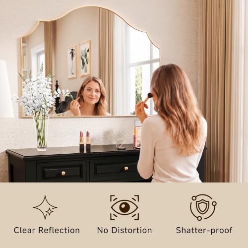 31"x47" Gold Arched Dresser Mirror, Decorative Scalloped Mirror