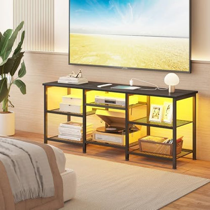 YGEOMER Entertainment Center for TVs Up to 50in with LED Lights, Black