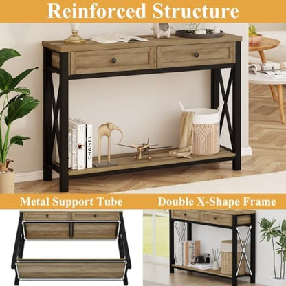 BON AUGURE Entryway Table with Storage, Sofa Table 2 Drawers, 47In Vintage