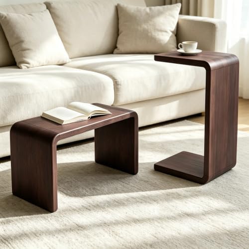 Wooden C Shaped End Table, Couch Table, 24in W Walnut