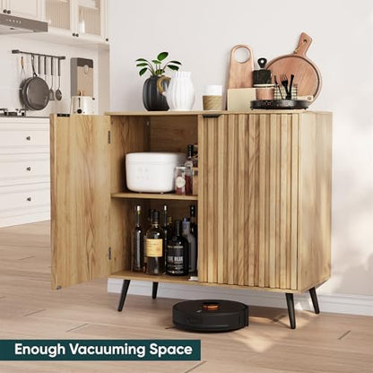Buffet Cabinet with Storage, Sideboard Cabinet with Fluted Doors and Metal Legs, Storage Cabinet with Adjustable Shelf, Accent Table for Living Room, Kitchen, Entryway - Natural