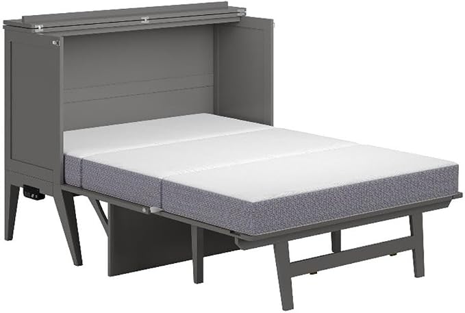 AFI, Northampton Full Size Murphy Bed Desk with Memory Foam 6" Mattress and Built-in USB Charger, Grey