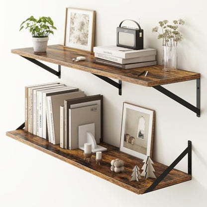 40 Inch Floating Shelves, 10 Inch Deep Wall Shelf, 40 x 10 Floating Shelf Set of 2, Wood Floating Shelf Wall Mounted, Large Kitchen Living Room Bedroom Storage Shelves, Rustic Brown