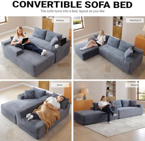 108" Cloud Boneless Couch, L-Shaped Sectional Sofa for Living Room, Grey