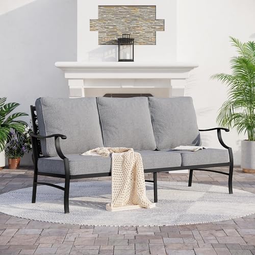 SUNSHINE VALLEY, 3-Seat Outdoor Patio Sofa, Metal Frame, Gray