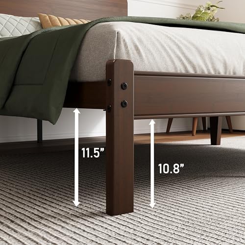 BOSRII 14" Queen Size Bamboo Wood Platform Bed Frame with Headboard, Walnut