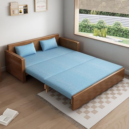 59" Blue 3-in-1 Sectional Sofa Sleeper with Reversible Chaise, Wood Frame
