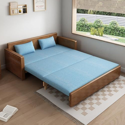 59" Blue 3-in-1 Sectional Sofa Sleeper with Reversible Chaise, Wood Frame