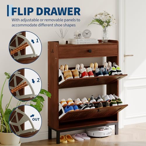 GarveeHome Freestanding Shoe Cabinet for Entryway with 2 Flip Drawers