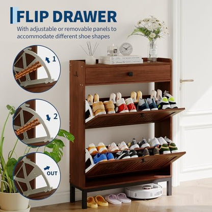 GarveeHome Freestanding Shoe Cabinet for Entryway with 2 Flip Drawers