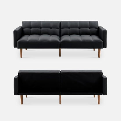 mopio 76.4" Futon Sofa Bed, Couch, Loveseat, Sleeper Sofa, Mid Century Modern Futon Couch, Sofa Cama, Couches for Living Room (Aaron PU, Midnight Black)