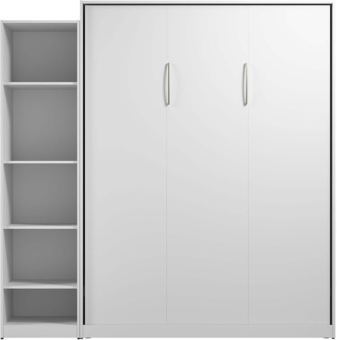 Bestar Claremont Queen Murphy Bed with Closet Organizer (85W) in White, Space-Saving Sleeping Arrangement for Multipurpose Room
