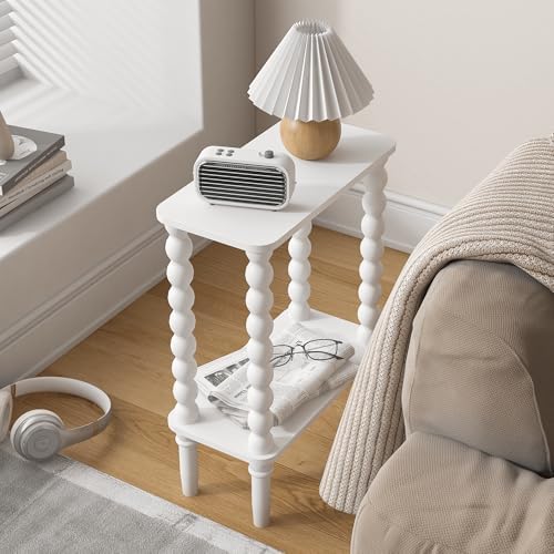 Narrow Side Table Small End Table for Small Spaces White