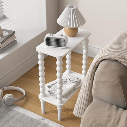 Narrow Side Table Small End Table for Small Spaces White