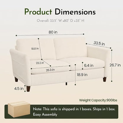 Valthie 80" Corduroy Loveseat Sofa, Modern Comfy Couches with Side Pocket, Living Room Couch, Couch for Bedroom and Small Spaces,2-Seater Sofa Beige