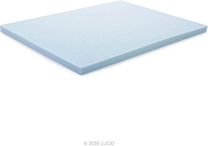 Lucid 3 Inch Memory Foam Mattress Topper, Queen Size – Cooling Gel Bed Topper – Preassure-Relieving Deep Plush Feel – Ventilated Breathable Design – CertiPur Certified - Dorm Room Essentials