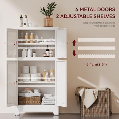 43" H Small Storage Cabinets,Metal White Pantry Cabinets with Doors,Food Pantry Cabinet with 4 Doors and Shelves for Kitchen Dining Room