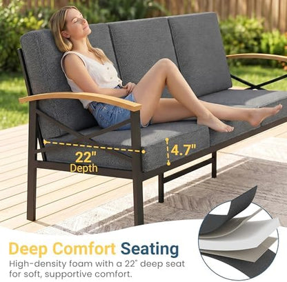 6-Piece Outdoor Patio Furniture Set for All-Weather, Heavy-Duty Metal Outside Furniture with Washable Thick Cushions, Patio Sectional with Coffee Table for Garden, Patio, Deck, Backyard, Grey