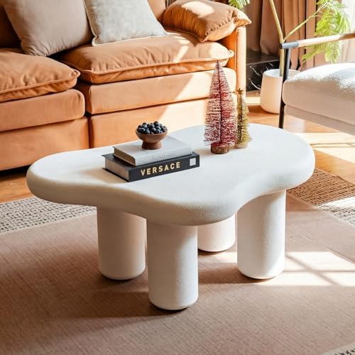 39 Inch Modern White Stone Coffee Table Cloud Living Room Table
