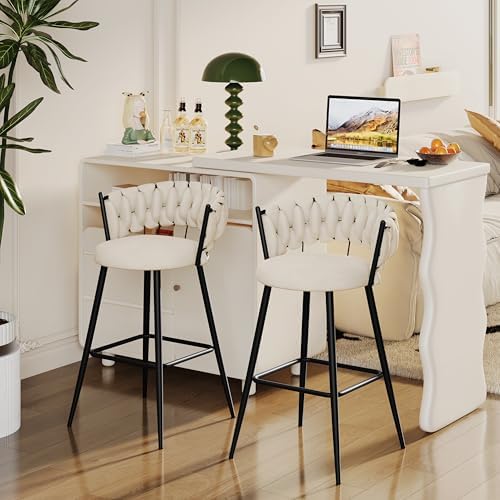 30" Velvet Bar Stools Set of 2 Counter Height Barstools Modern Bar Chair