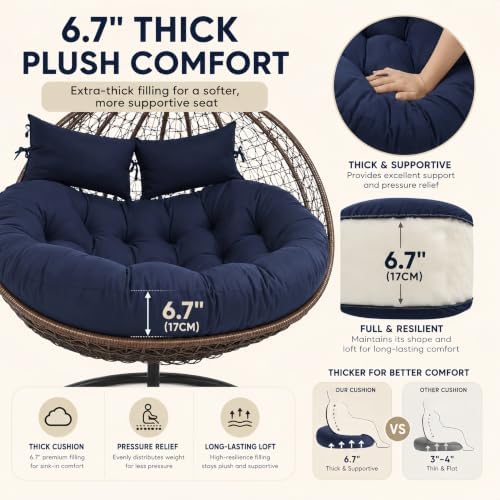 Double Egg Chair Cushion, 55 x 35 Inch, Extra Thick, Waterproof