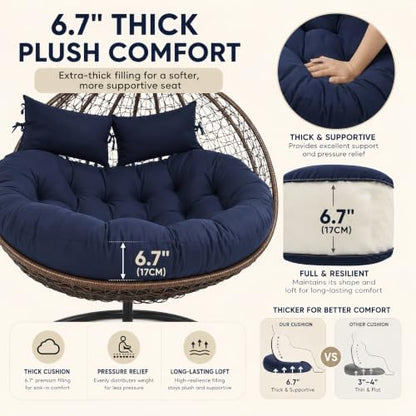 Double Egg Chair Cushion, 55 x 35 Inch, Extra Thick, Waterproof