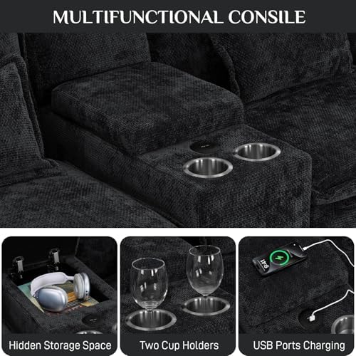 OUYESSIR 132" U Shaped Cloud Sectional Couch with USB Port, Dark Black