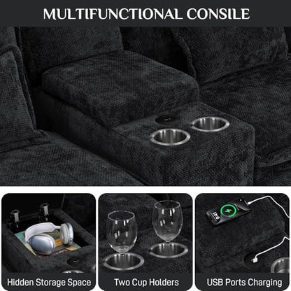 OUYESSIR 132" U Shaped Cloud Sectional Couch with USB Port, Dark Black