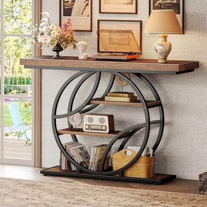 Huuger 47.2 Inch Entryway Table, Industrial Console Sofa Table with Storage