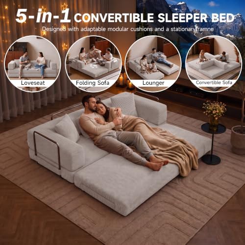 79.5" 5‑in‑1 Convertible Modular Boneless Sleeper Sofa Bed