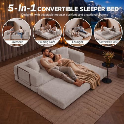 79.5" 5‑in‑1 Convertible Modular Boneless Sleeper Sofa Bed
