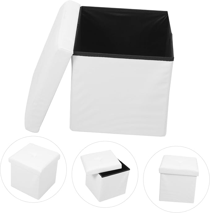Zerodeko Ottoman Storage Box, Beige, Linen Fabric, Foldable, Portable, Footrest, Storage Basket, Small Stool, Lightweight, Convenient for Travel, Outdoor Activities