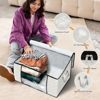 4 Pack Storage Bags for Clothes Blanket Storage Bins with Lids