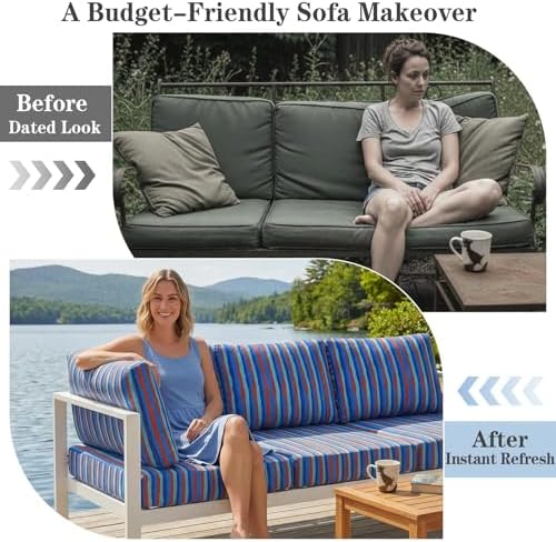 8 Pack Outdoor Cushion Covers, Water Resistant, High Stretch Fit
