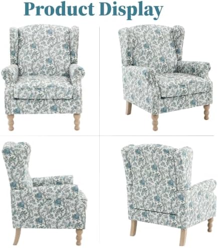 Mid Century Floral Wingback Chairs Set of 2 with Nailhead Trim