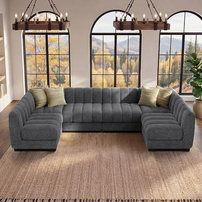 Morden Fort 6-Seater U-Shaped Modular Sectional Sofa, Large Deep Seat Chenille Couch for Living Room, Modern Modular Corner Sofa with High-Density Foam Cushions, Family Couch, Grey