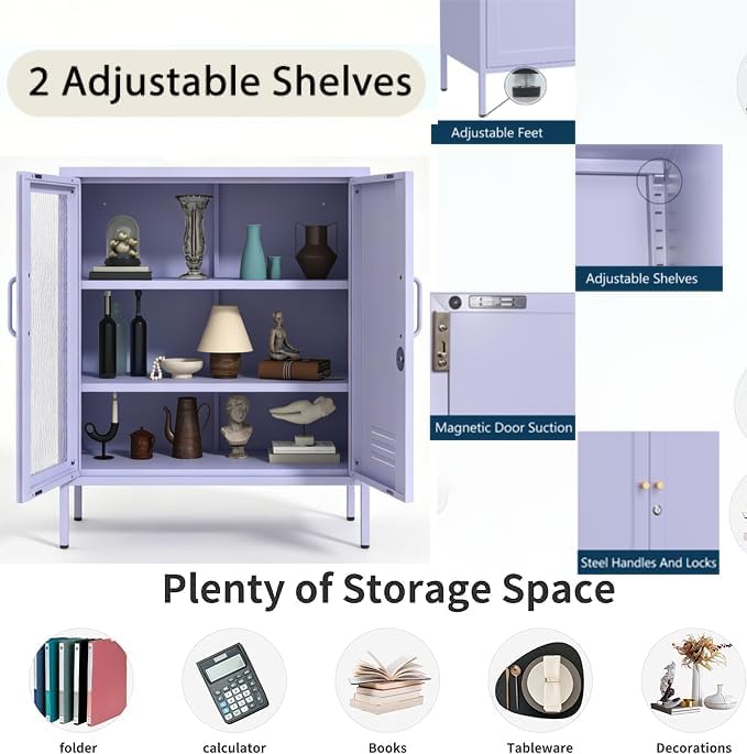 Purple Metal Locker CabinetsMetal Locker Storage Cabinet with Mesh Doors and Adjustable Shelves Coffee Bar Cabinet,Kitchen Pantry Storage Cabinets for Home, Office, Entryway and Hallway ﻿