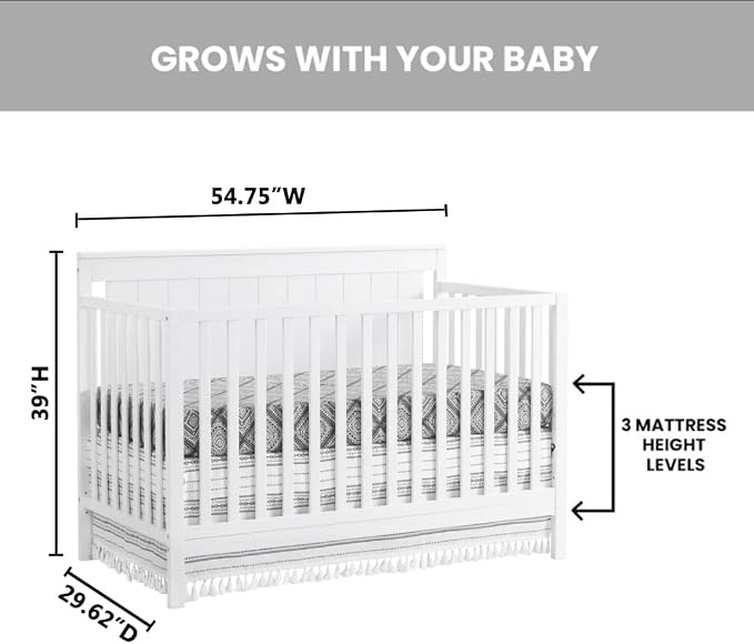 Oxford Baby Lazio 4-in-1 Convertible Baby Crib, Snow White, GreenGuard Gold Certified