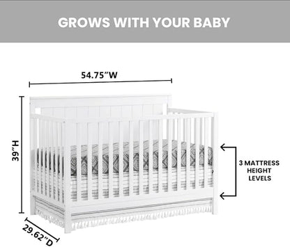 Oxford Baby Lazio 4-in-1 Convertible Baby Crib, Snow White, GreenGuard Gold Certified
