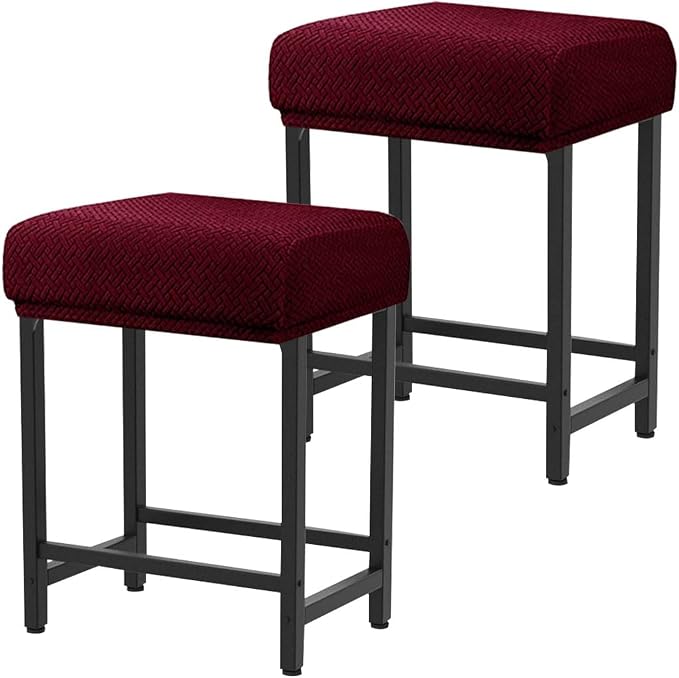 Levoberg Bar Stool Cover Rectangle Stretch Counter Height Barstool Slipcovers Rectangular Vanity Stool Cover Kitchen Counter Saddle Seat Cover for Wooden Metal Bench Set of 2 Wine red