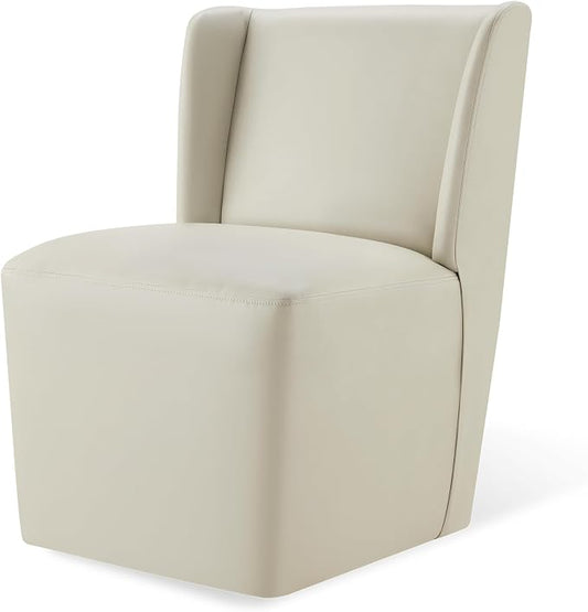 KISLOT Upholstered Dining Chairs Set of 1 with Casters, Wingback Modern Side Armless Deskchair with Rollers for Diningroom Bedroom Livingroom Reading Room, Cream Faux Leather